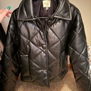 Elie Tahari Quilted Faux Leather Puffer Jacket - Black - Size M